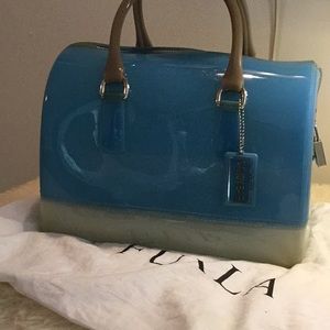 Furla jelly “candy bag”. Aqua with beige